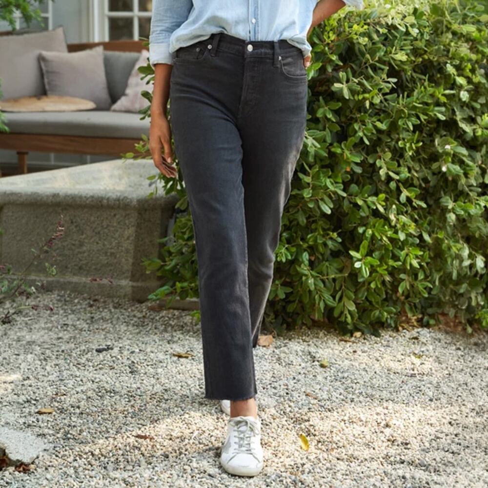Frank & Eileen Cork Straight Crop Jeans in Worn Black Size 27